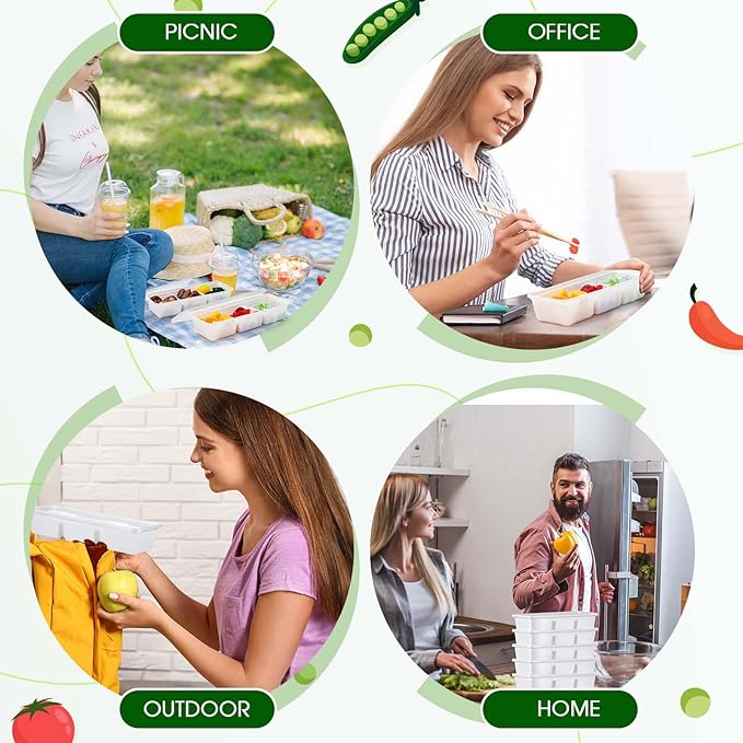 Hushee 100 Pack 17 oz Small Meal Prep Containers 3 Compartments with Lids, Disposable Plastic Bento Boxes Reusable Stackable Food Containers Travel Lunch Boxes for Office, Picnic (White)