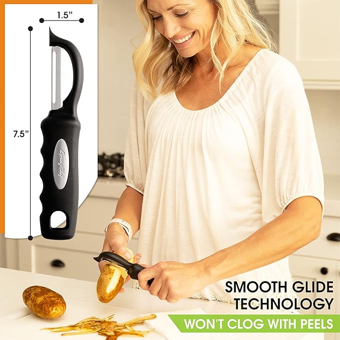 Spring Chef Premium Swivel Vegetable Peeler & Stainless Steel Magnetic Measuring Cups, Set of 7-2 Product Bundle - Black