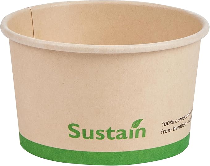 Restaurantware-Sustain 5 Ounce Paper Soup Containers, 50 Disposable Ice Cream Cups - Lids Sold Separately, With PLA lining, Bamboo To Go Hot Soup Bowls, Compostable, Greaseproof