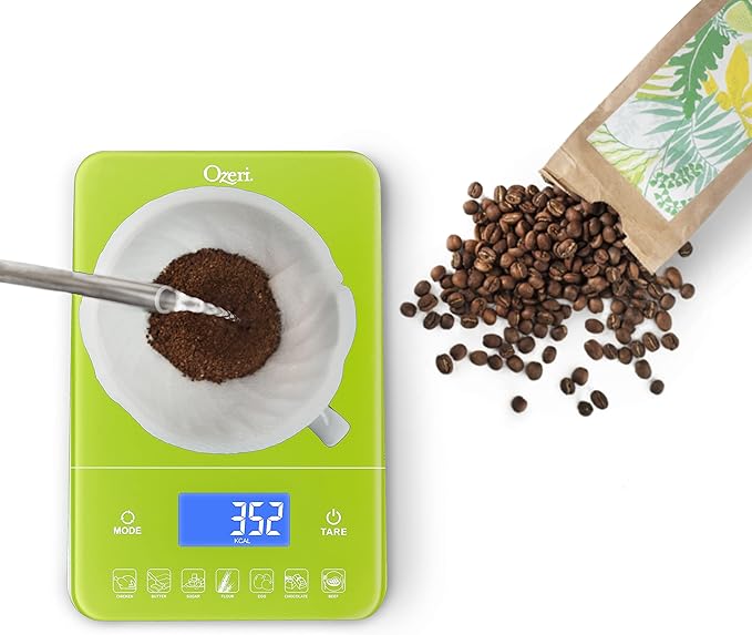 Ozeri Touch III Digital Kitchen Scale with Calorie Counter, 22 lbs (10 kg), Lime Green