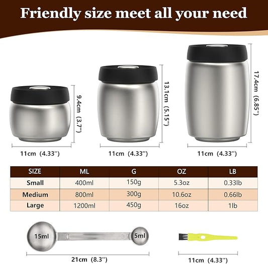 Vacuum Coffee Canister, Coffee Bean Storage with Scoop, Stainless Steel Airtight Food Storage Container, Perfect for Coffee Beans,Coffee Grounds,Loose Leaf Tea (1200ml*2 Matte Black)