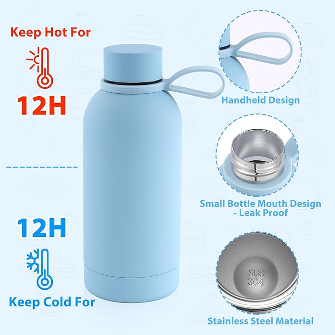 Bento Lunch Box Set for Kids - Blue Nylon insulated Lunch Bag with 12oz Thermos, Leak-Proof Containers, Adjustable Strap, Birthday Gifts for Girls School Travel Picnic (Ages 3-15)