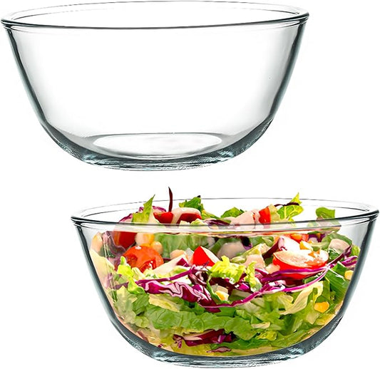 2 Pack 8.2 in Deep Mixing Bowls Glass Salad Bowl Round Glass Serving Bowls for Cooking Baking Prepping Dishwasher & Microwave & Oven Safe, 71oz