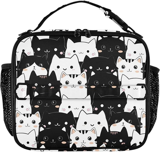 Cute Lunch Bag for Women Insulated Cat Lunch Box for Kids Girls Boys Reusable Leakproof Lunch Tote Bag with Shoulder Strap for School Work Picnic