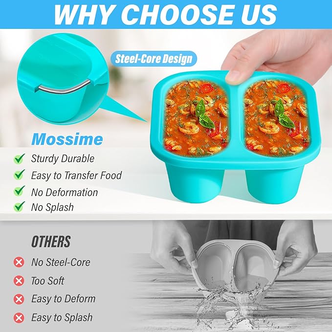 Mossime Silicone Soup Freezer Molds: 1 Cup Silicone Freezer Trays with Lid - 4 Packs Easy Release Soup Freezer Containers - 250ml 125ml Portion Large Cubes for Ice Soup (4, Blue/Yellow)