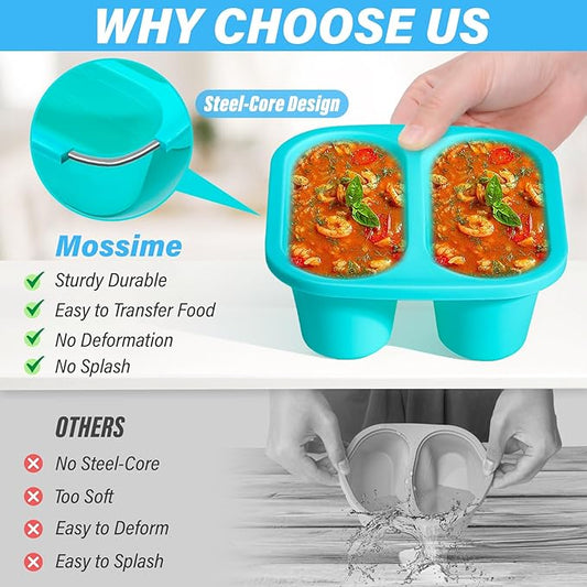 Mossime Silicone Soup Freezer Molds: 1 Cup Silicone Freezer Trays with Lid - 4 Packs Easy Release Soup Freezer Containers - 250ml 125ml Portion Large Cubes for Ice Soup (4, Blue/Yellow)