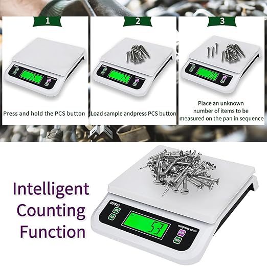 Large Food Scales for Kitchen 66LB 30kg Digital Kitchen Scale with Tare and Prep Counting Food Weight Baking Scale with LCD Display for Bakery (White, 30kg)