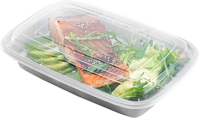 Restaurantware Asporto 28 Ounce Take Out Containers, 100 Food Containers With Lids - Microwavable, Disposable, Silver Plastic To Go Food Containers, No BPA, For Take Out And Delivery