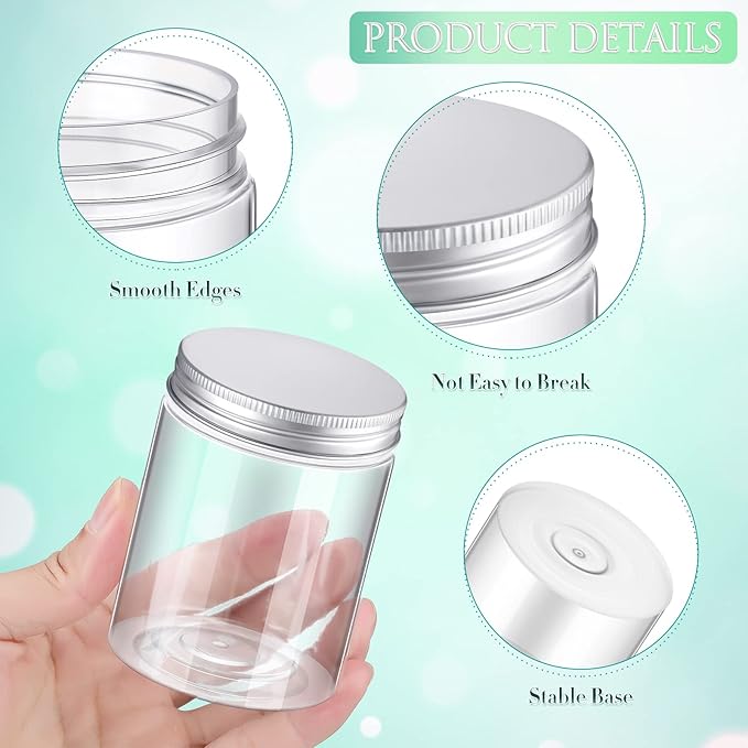 Aoriher 48 Pcs 8oz Plastic Mason Jars with Lids Round Clear Plastic Jars Containers Refillable Small Empty Storage Containers Food Canisters for Kitchen Storage(Silver)
