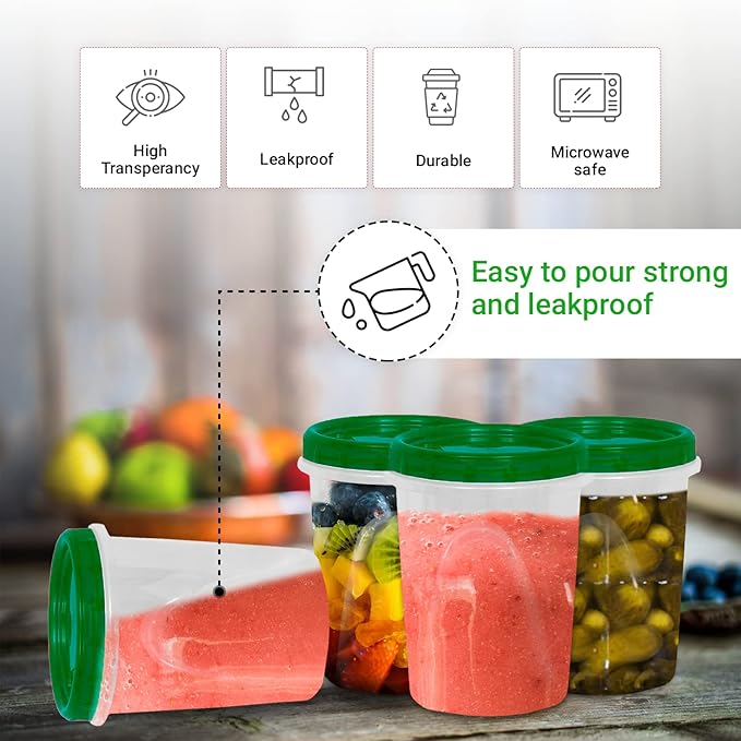[Green - 12 Pk] Airtight Deli Containers with Lids Twist Lock Top Clear Food Storage for Meal Prep Snacks and Leftovers Freezer and Microwave Safe Stackable Leak-Resistant and 12 Pc. Set (32 Ounce)