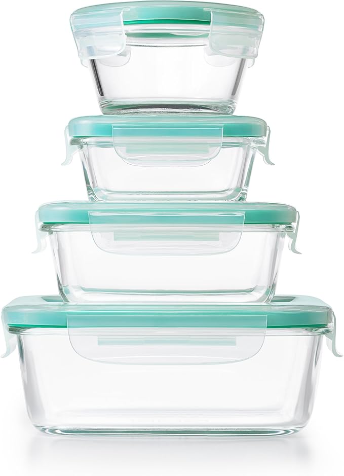 OXO Good Grips Smart Seal , 12 Piece Glass Container Set,Clear,Blue