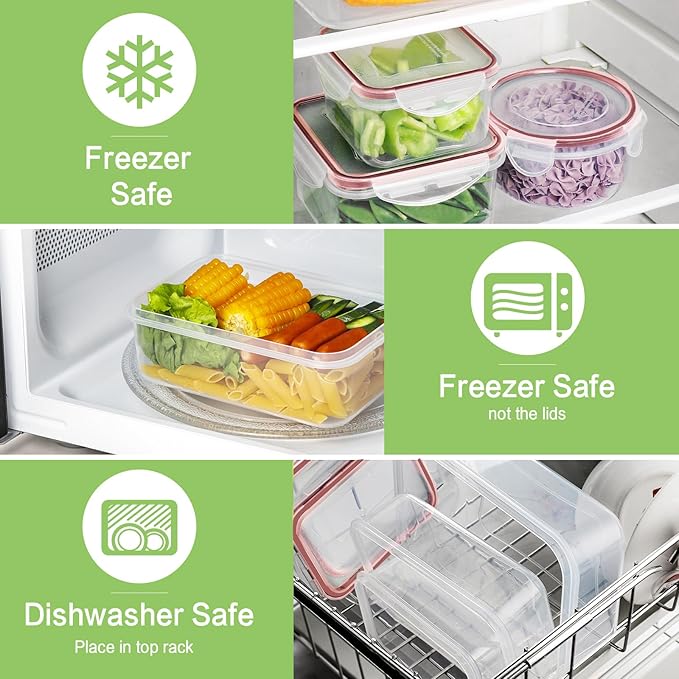 HOMBERKING 32 Pieces Food Storage Containers Set with Snap Lids (16 Lids + 16 Containers), Meal Prep Airtight Plastic Containers, BPA-Free Lunch Containers for Kitchen Organization, Pantry, Home, Red