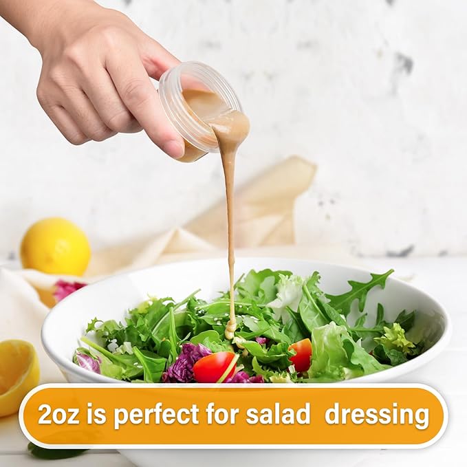 2 oz Plastic Containers with Lids Small Salad Dressing Container To Go Condiment Sauce Dipping Cups Jar Airtight,12-pack
