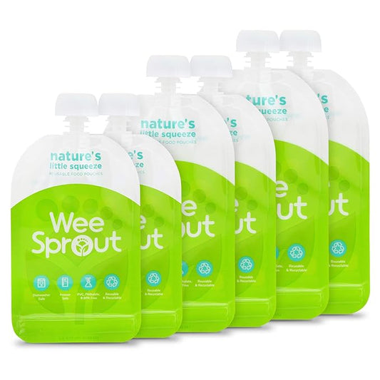 WeeSprout Double Zipper Reusable Food Pouches (Green, Variety)