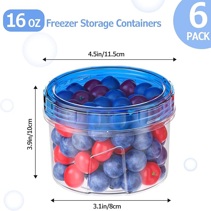 6 Pack-16 OZ Freezer Storage Containers, Small Plastic Containers with Twist Top Lids, Round Food Storage Containers, Reusable Soup Container Microwave/Dishwasher Safe