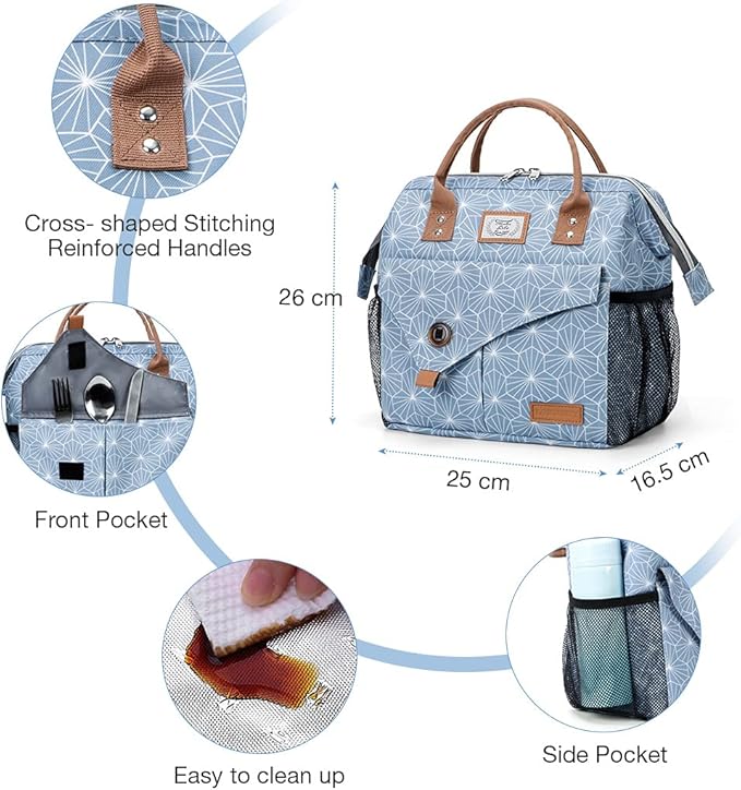 Lekesky Lunch Bag for Women Lunch Box Small Insulated Lunch Bag, Blue, 11L