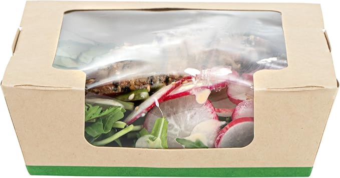 Restaurantware-Sustain 26 Ounce Sturdy Paper Take Out Boxes, 50 Disposable Take Out Food Containers - With PLA lining, Clear PLA Window, Bamboo Paper Containers, Compostable, Tab-Lock Design
