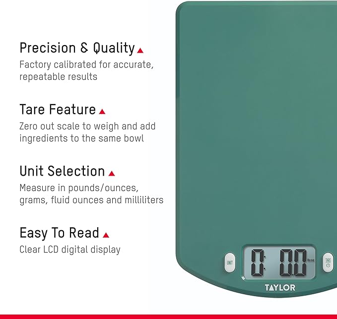 Taylor Digital Ocean Bound Plastic Kitchen Food Scale, 11 Pound Capacity, Teal