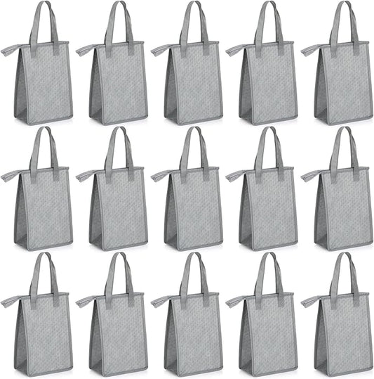 15 Pieces Insulated Lunch Bags Cooler Lunch Tote Bag Bulk with Zipper Thermal Leakproof Lunch Bags for Women Men Work Office School Travel Picnic(Grey)