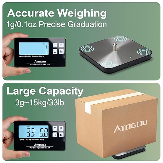 33lb Wireless Kitchen Scale with Remote Display, 1g/0.1oz Precise Graduation, Food-Grade 304 Stainless Steel, Magnetic, Digital Food Scale for Cooking, Postage, Shipping, Etc. Black