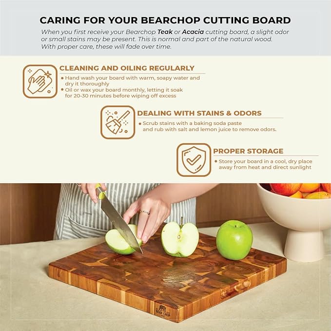 Bearchop Acacia Wood Cutting Boards for Kitchen, [20"x15"x1.25"] Large End Grain Cutting Boards, Solid Wood Butcher Block Cutting Board with Juice Grooves and Handle, Knife Friendly, Reversible