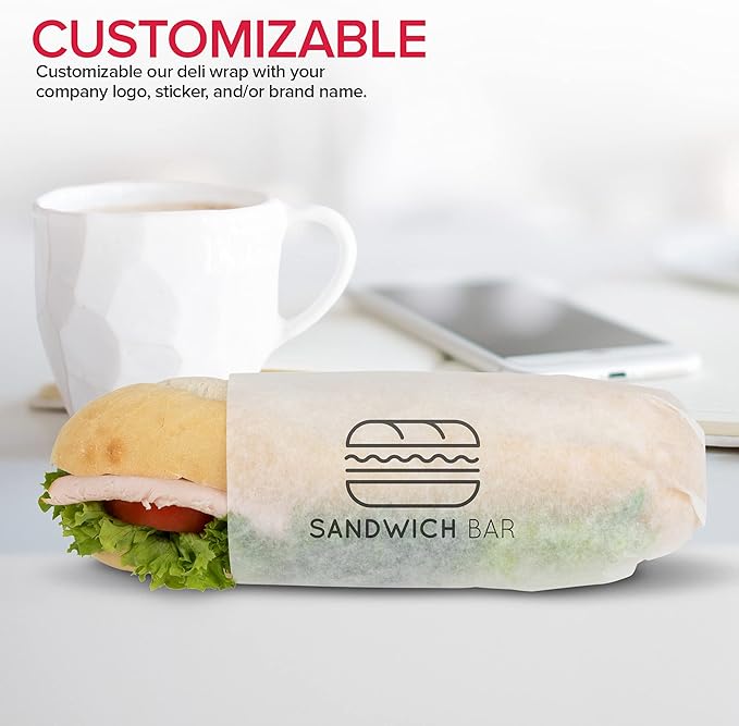 Stock Your Home 12 x 12 Grease Proof Deli Wrapper (500 Pack) - Pre Cut Natural Wax Paper Sheets - Recyclable Food Basket Liners - White Deli Papers For Sandwiches, Lining Wire Food Baskets, Food Trays