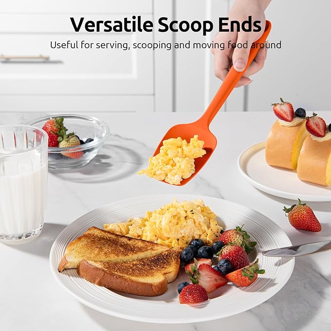 U-Taste 600ºF Heat Resistant Food Grade Silicone Spatula Set of 3, and 18/8 Stainless Steel Square Measuring Spoons Set of 8 (Color+Silver)