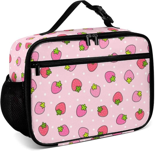 Strawberry Reusable Lunch Box Insulated Lunch Bag Cooler Bag Lunchbox Meal Food Container Tote Bag for Women Kids Girls School Camping Hiking Picnic Beach Travel