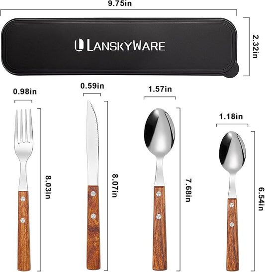 Portable Utensils Set with Case 18/8 Stainless Steel Silverware Set Reusable Utensils Set for Lunch Box Ideal for Travel Camping 4 Pcs Set
