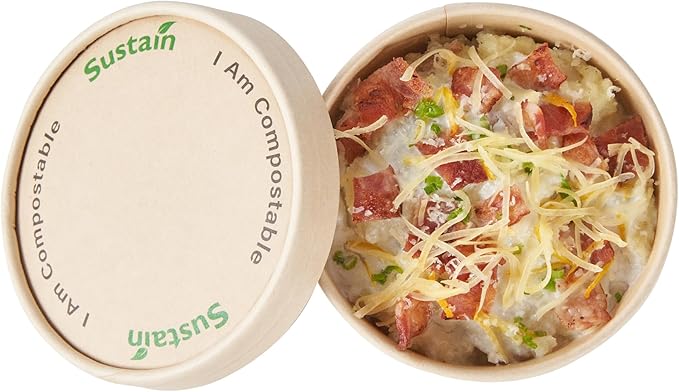 LIDS ONLY: Sustain Round Paper Soup Container Lids, 200 Disposable Ice Cream Cup Lids - Cups Sold Separately, For 8 Ounce Cups, Bamboo To Go Cup Lids, With PLA lining, Compostable - Restaurantware