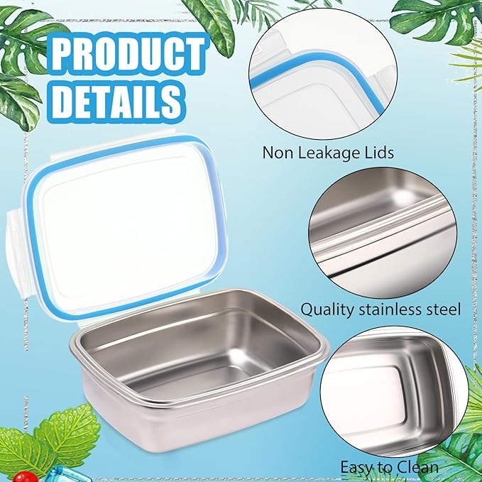 Nuanchu 6 Packs Stainless Steel Food Storage Containers Airtight Metal Food Containers Meal Prep Container Leak Proof Stackable Bento Lunch Box with Lids for Kitchen Travel Picnic and Camping (Blue)