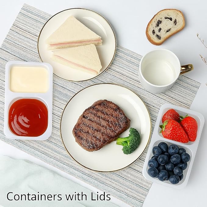 12 Sets Reusable Snack Containers Double Compartment Snackle Box Container with Lids - Leak-Proof BPA-Free Food Storage, Condiments Portion Control Dip Cups for Kids School Lunches, Meal Prep, Takeout