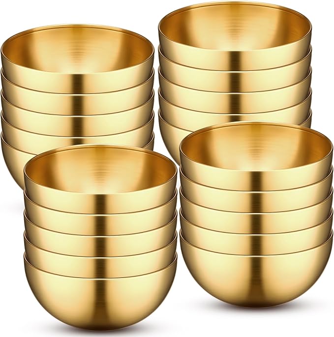 Nuogo 20 Pcs Stainless Steel Gold Mixing Bowls Gold Esthetician Bowls for Wedding Party 4th of July Baking Prepping Serving Facial Food Salad Fruit Snack Soup Cereal (7.9 Inch)