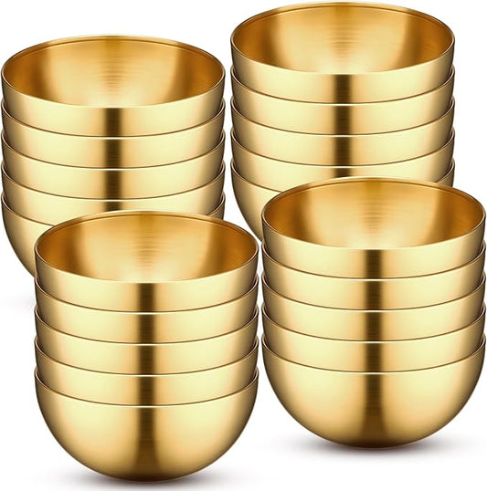 Nuogo 20 Pcs Stainless Steel Gold Mixing Bowls Gold Esthetician Bowls for Wedding Party 4th of July Baking Prepping Serving Facial Food Salad Fruit Snack Soup Cereal (7.9 Inch)