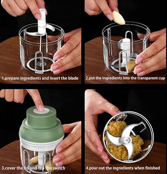 Electric Mini Food Chopper,250ML Portable Garlic Chopper with USB Charging Function, Mini Food Slicer for Onion Vegetables Chili Ginger Meat Nuts Fruits Salad (White)