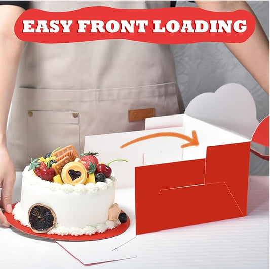 KPOSIYA 40pcs 8x8x5 inches Cake Boxes with Cake Boards（20 Boxes & 20 Boards）, Red 8 inch Cake Boxes with Window,Cajas Pasteles Square Cardboard Cake Containers for Christmas Thanksgiving