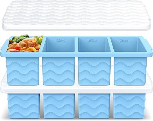 Silicone Freezer Tray for Soup with Lid – 1-Cup Soup Container Cube Style Ice Cube Trays for Freezer, Meal Prep & Food Storage, Freeze 250mL/125mL Portions – 2 Pack