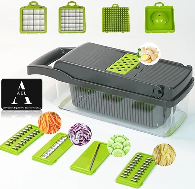 18 in 1 Ultimate Vegetable Chopper – Multi-Function Vegetable Slicer for Slice, Dice, Chop, Grate and Spiralize - Hand Kitchen Slicer for Food and Salad - Time-Saving Kitchen Essential