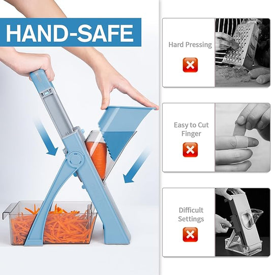 Upgrade Safe Mandoline Slicer Plus, Vegetable Potato Slice and Food Chopper Adjustable Thickness French Fries Cutter, Kitchen Chopping Artifact (Blue)