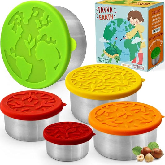 Stainless Steel Containers with Lids [Set of 5] - Leakproof Stainless Steel Food Storage Container - Nesting Snack Holders - Snack Containers For Kids - Lunch Box for Kids - Metal Lunchbox