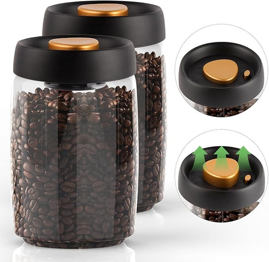 Coffee Vacuum Container Mason Jars: Food Coffee Bean Storage Containers with Lids Airtight, Plastic Wide Mouth Mason Jars Vacuum Sealer, Manual Vacuum Extraction Sealed Tank, 2pcs 1200ml