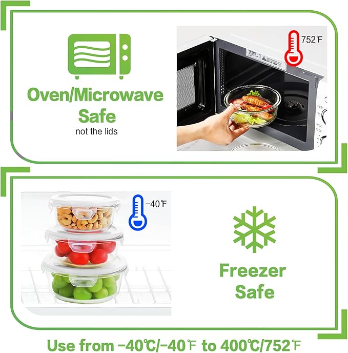 HOMBERKING Glass Food Storage Containers with Lids, [18 Piece] Meal Prep Containers, Airtight Lunch Bento Boxes (9 lids & 9 Containers) - White