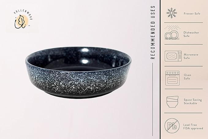Extra Large Salad Serving Bowl, 11 inch. Big Ceramic Navy Dark Blue Pasta bowl Plus Oil Bottle. 95 oz. Beautiful And Elegant Huge Design. Giant Mixing and Fruit Bowls