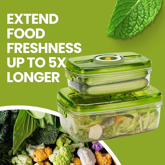Food Storage Containers with Upgrade Vacuum Seal Tech, 100% Leakproof, Freshness Preservation & Waste Reduction, Perfect for Fruits, Veggies, Meats, Leftovers, 6pcs(0.6L+1.4L+2L+1Lx3)