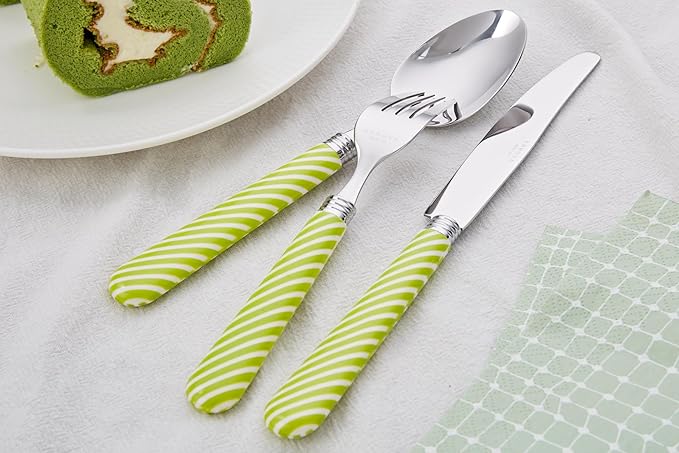 ANNOVA Silverware Set 20 Pieces Stainless Steel Cutlery Color Handle Flatware - 4 x Dinner Knife; 4 x Dinner Fork; 4 x Salad fork; 4 x Dinner Spoon; 4 x Dessert Spoon (Light Green)