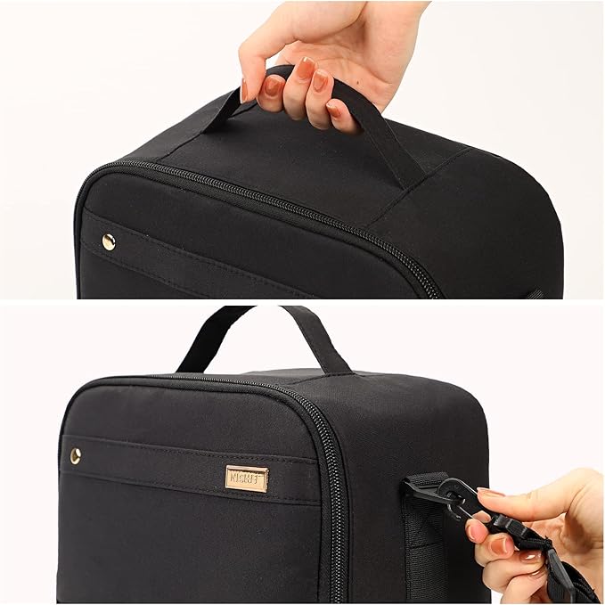 NISHEL Lunch Bag for Women, Insulated Two Separate Compartments Meal Box with Adjustable Shoulder Strap, Leakproof Cooler Case for Work, Black