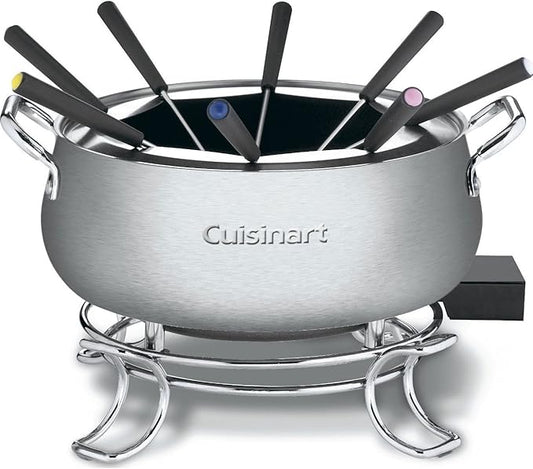 Cuisinart Fondue Pot, 3 Quart, For Chocolate, Cheese, Broth, Oil, Stainless Steel, CFO-3SSP1 & CTG-00-SMC Stainless Steel Measuring Cups, Set of 4,Silver