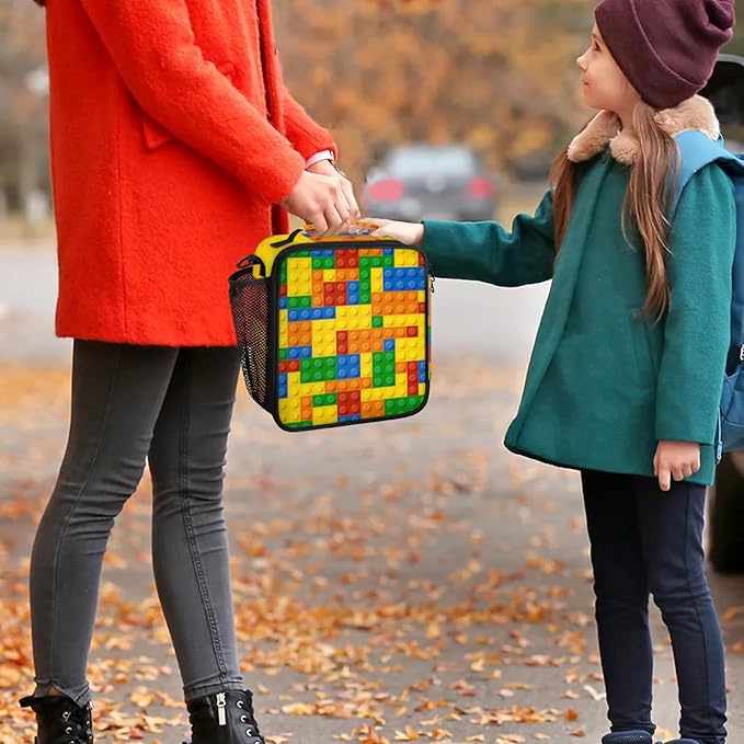 Lunch Bag Colorful Building Blocks Personalized Insulated Lunch Bag Reusable Lunch Box Picnic Travel Lunch Tote Bag Snack Bag