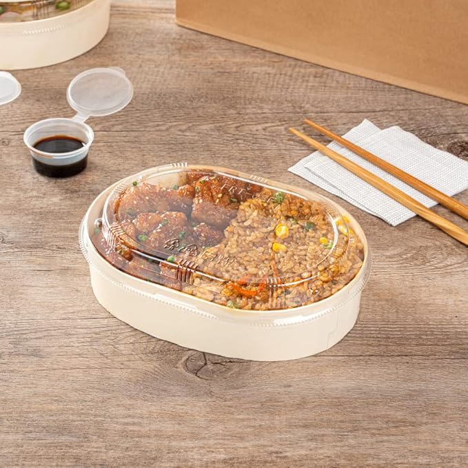 Restaurantware LIDS ONLY: Taipei 7.8 x 6 x 0.8 Inch Oval Transparent Lids 100 Plastic Lids For 38 Ounce Oval Wooden Containers - Containers Sold Separately Clear Plastic To Go Box Lids