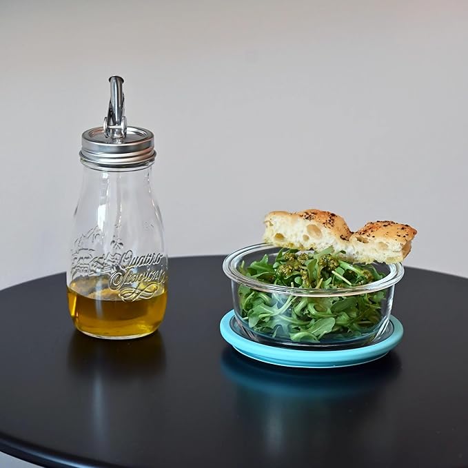 Bormioli Rocco Frigoverre Future 17.25 oz. Round Stackable Glass Food Storage Container Made of Tempered Glass with Silicone Rubber Seal, Set of 12